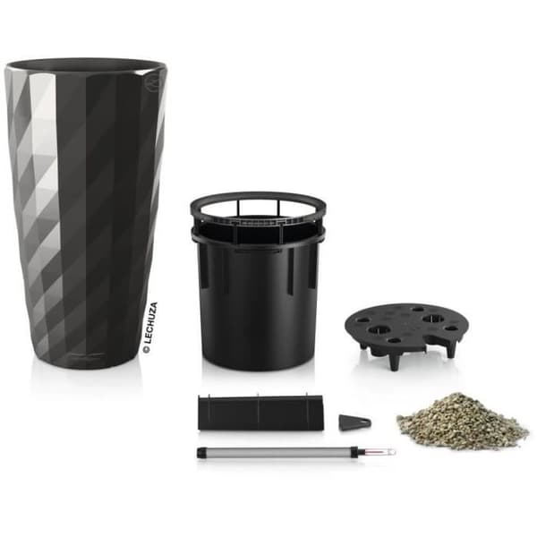 LECHUZA Diamante Premium -kukkaruukku - täydellinen setti, metallinen antrasiitti