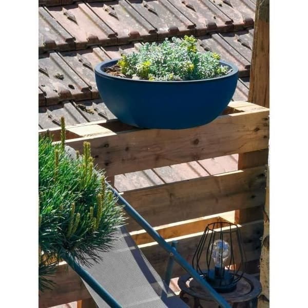 RIVIERA COUPE GRANIT rund blomsterkasse - Plastik - Diameter 40 cm - Blå