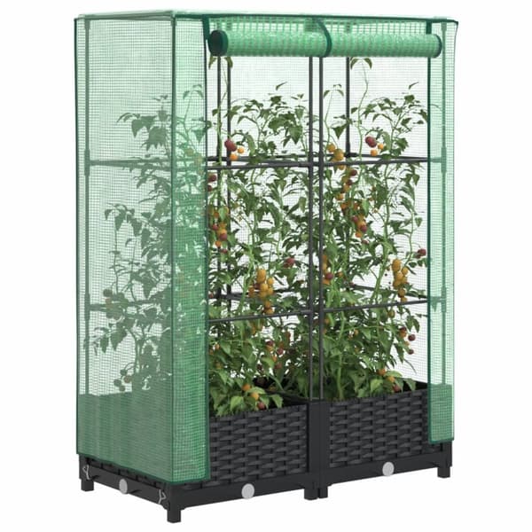 Odlingslåda med växthusöverdrag rottinglook 80x40x123 cm