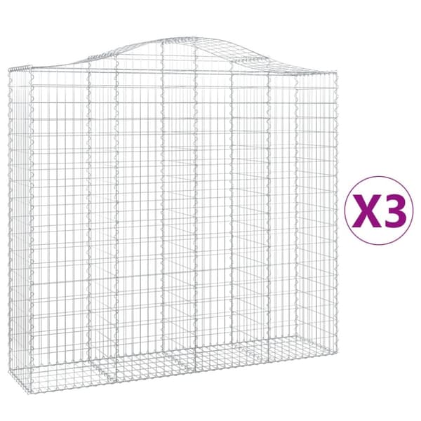 Gabioner bågformade 3 st 200x50x180/200 cm galvaniserat järn