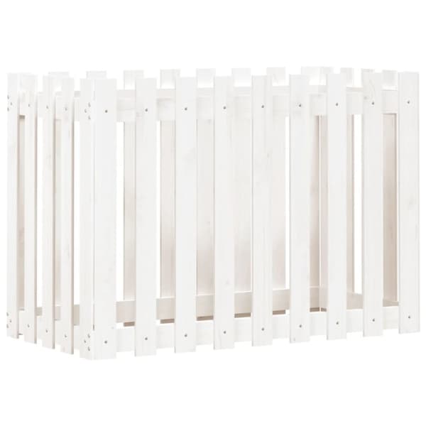 Odlingslåda med staket-design vit 100x50x70 cm massiv furu