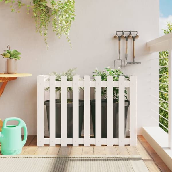 Odlingslåda med staket-design vit 100x50x70 cm massiv furu