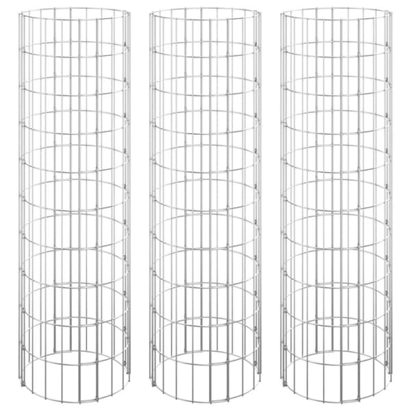 Planteringsgabion 3 st upphöjd rund galvaniserat stål Ø30x100cm