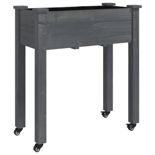 Odlingslåda på hjul med foder grå 71x37x80 cm massivt granträ