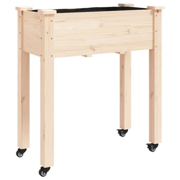 Odlingslåda på hjul med foder 71x37x80 cm massivt granträ