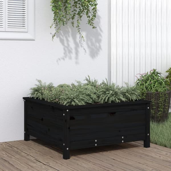 Odlingslåda 82,5x82,5x39 cm svart massiv furu