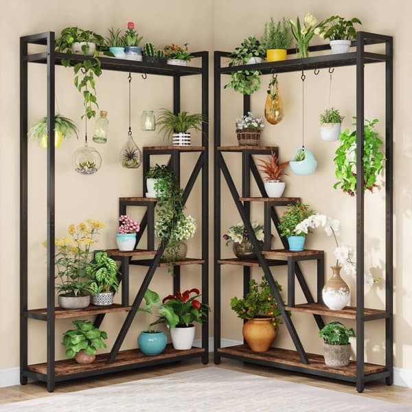 Rootz Sleek Tall Plant Stand - Kasvihylly sisätiloissa - 7-kerroksinen tikkaat - Kestävä metallirunko - 105 cm L x 30 cm S x 180 cm K- Helppo koota