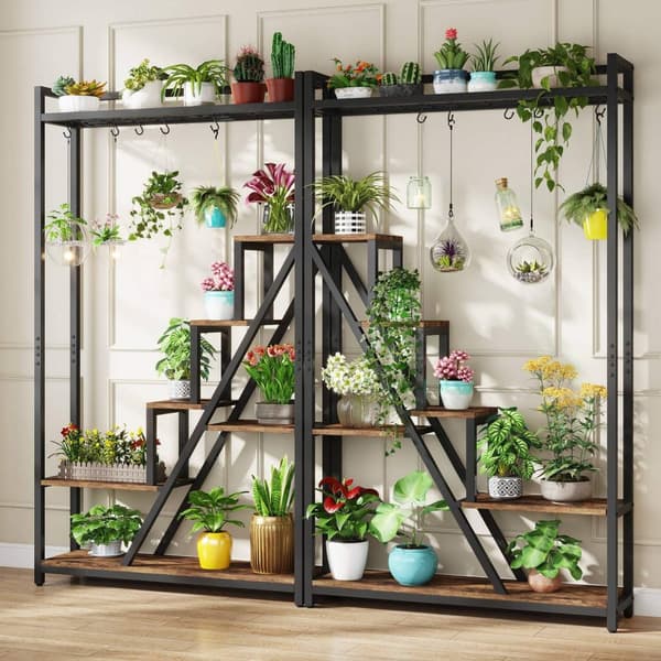 Rootz Sleek Tall Plant Stand - Kasvihylly sisätiloissa - 7-kerroksinen tikkaat - Kestävä metallirunko - 105 cm L x 30 cm S x 180 cm K- Helppo koota