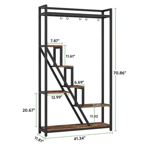 Rootz Sleek Tall Plant Stand - Kasvihylly sisätiloissa - 7-kerroksinen tikkaat - Kestävä metallirunko - 105 cm L x 30 cm S x 180 cm K- Helppo koota