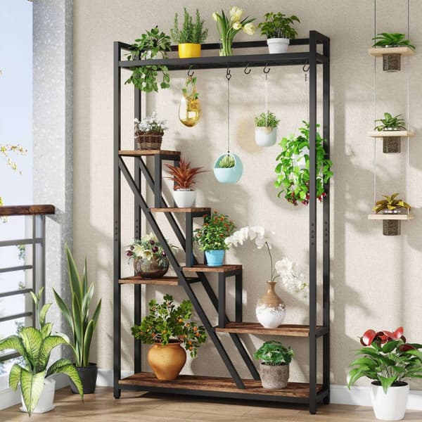 Rootz Sleek Tall Plant Stand - Kasvihylly sisätiloissa - 7-kerroksinen tikkaat - Kestävä metallirunko - 105 cm L x 30 cm S x 180 cm K- Helppo koota