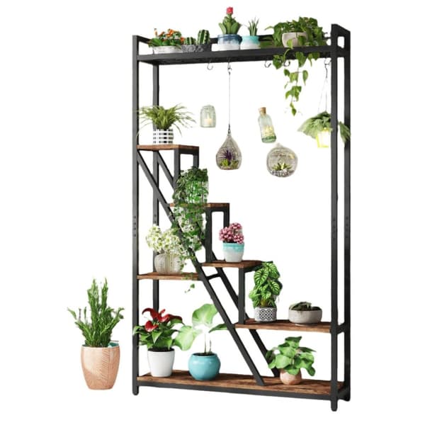 Rootz Sleek Tall Plant Stand - Kasvihylly sisätiloissa - 7-kerroksinen tikkaat - Kestävä metallirunko - 105 cm L x 30 cm S x 180 cm K- Helppo koota