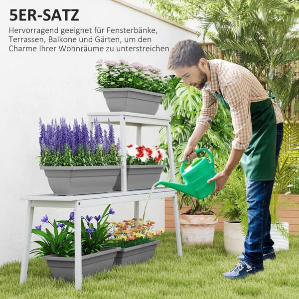Rootz 5 Set Flower Potes - Puutarhakorjaus - Kasvien astiat - Kestävä muovi - 59 cm x 21 cm x 16 cm