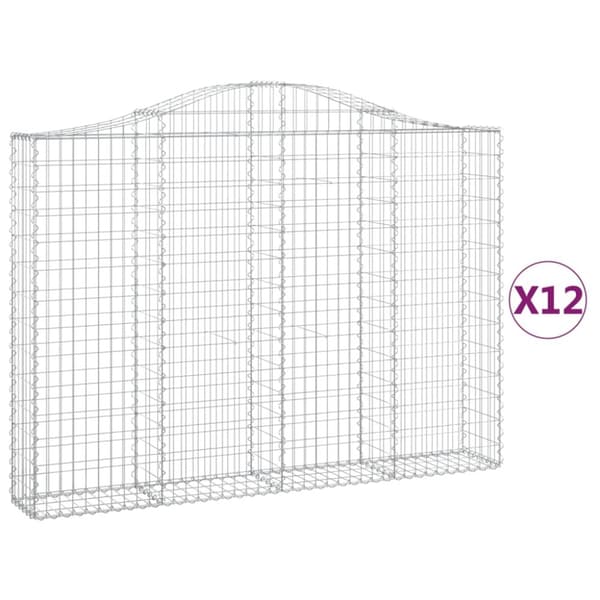 Gabioner bågformade 12 st 200x30x140/160 cm galvaniserat järn