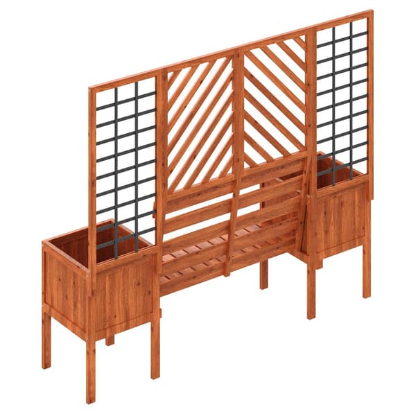Plantekasse med espalier og bænk – Plantekasse i massivt fyrretræ til have, terrasse og terrasse – Brun