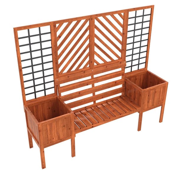Plantekasse med espalier og bænk – Plantekasse i massivt fyrretræ til have, terrasse og terrasse – Brun
