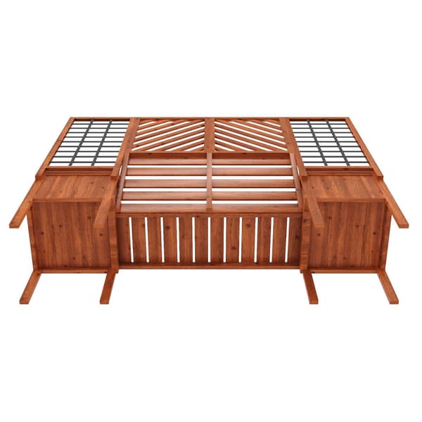 Plantekasse med espalier og bænk – Plantekasse i massivt fyrretræ til have, terrasse og terrasse – Brun