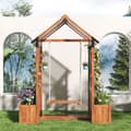 Miniatyrbillede 2 af 11: Plantekasse med espalier, gynge og baldakin – Brun plantekasse i massivt træ med klatrestøtte og polycarbonattag – Til have, terrasse og terrasse