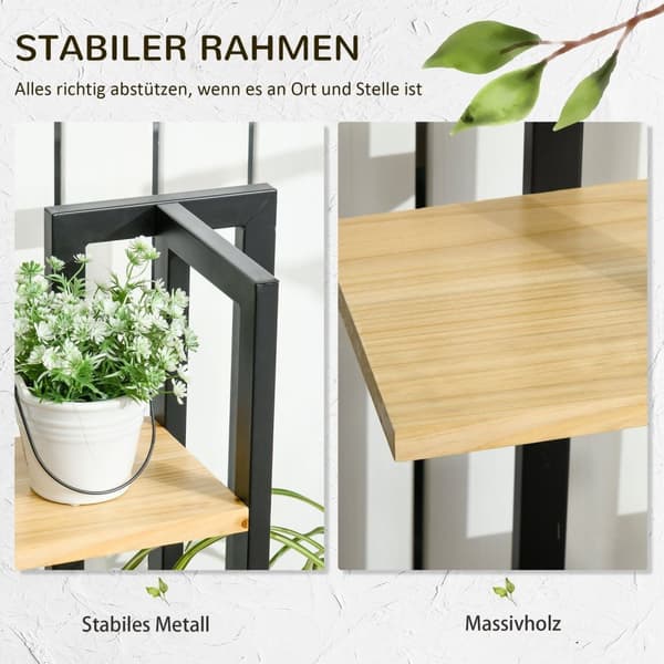 Rootz 4 Floor Plant Stand - Justerbar blomsterstativ - Indendørs plantetrapper - Industriel design - 110 cm høj - sort+naturligt træ - 45L x 25b x 110