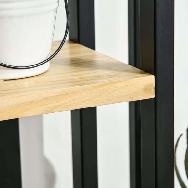 Rootz 4 Floor Plant Stand - Justerbar blomsterstativ - Indendørs plantetrapper - Industriel design - 110 cm høj - sort+naturligt træ - 45L x 25b x 110