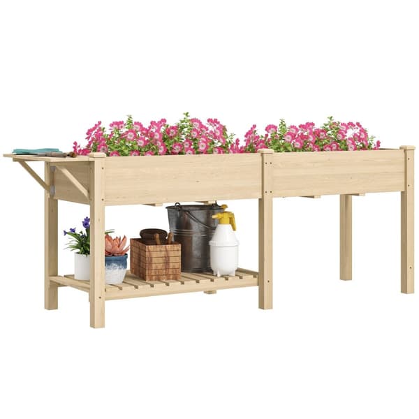Rootzin kohonnut puinen istutuskone - nostettu sänky - puutarhan istuttaja hyllyllä - Vahva suunnittelu- ja tyhjennysreiät - 207x59x78cm