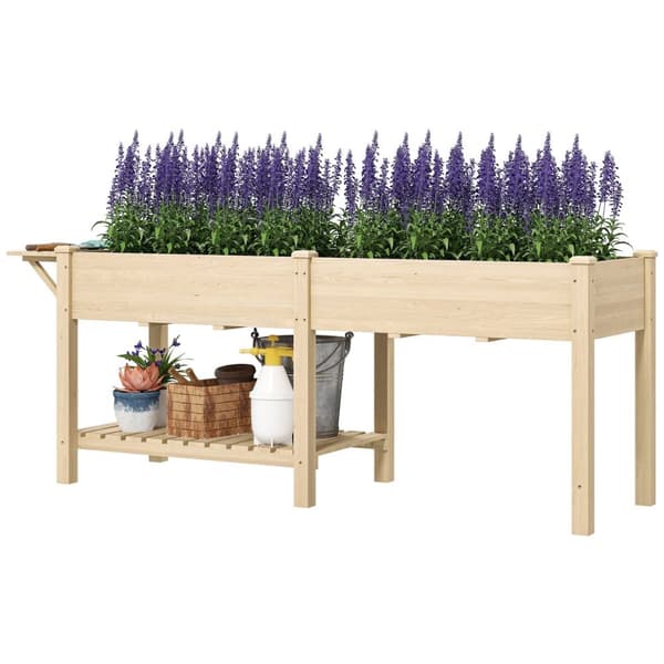 Rootzin kohonnut puinen istutuskone - nostettu sänky - puutarhan istuttaja hyllyllä - Vahva suunnittelu- ja tyhjennysreiät - 207x59x78cm
