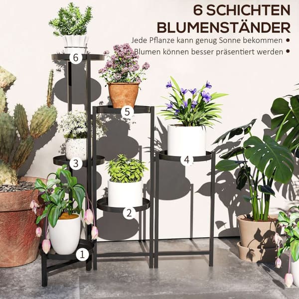 Rootz Flower Pot Stand - Plant Stand - Corner Plant Rack - Justerbara nivåer - Rostbeständig metall - 60L X 40B X 80H CM