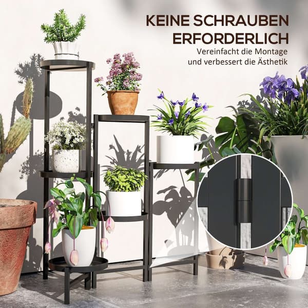Rootz Flower Pot Stand - Plant Stand - Corner Plant Rack - Justerbara nivåer - Rostbeständig metall - 60L X 40B X 80H CM