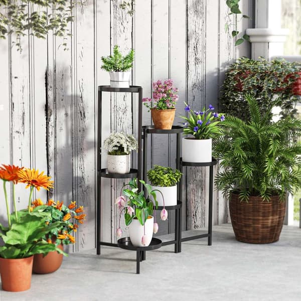 Rootz Flower Pot Stand - Plant Stand - Corner Plant Rack - Justerbara nivåer - Rostbeständig metall - 60L X 40B X 80H CM
