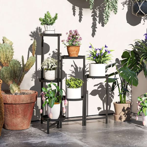 Rootz Flower Pot Stand - Plant Stand - Corner Plant Rack - Justerbara nivåer - Rostbeständig metall - 60L X 40B X 80H CM
