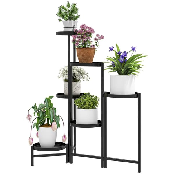 Rootz Flower Pot Stand - Plant Stand - Corner Plant Rack - Justerbara nivåer - Rostbeständig metall - 60L X 40B X 80H CM