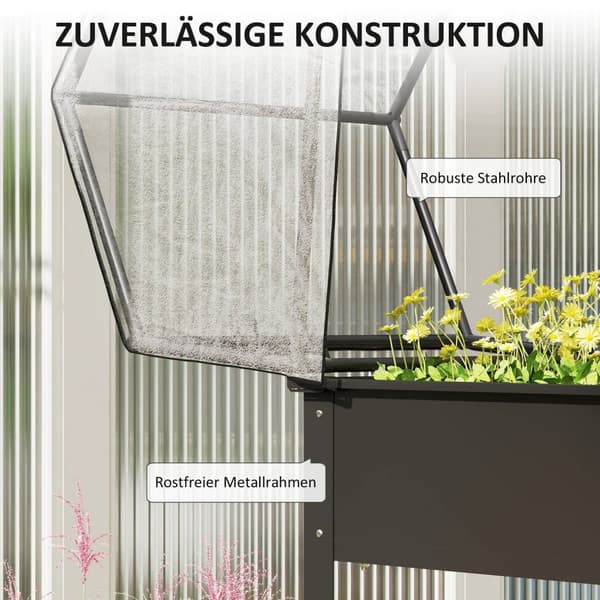 Rootzin nostettu sänky kasvihuonekatolla - kohonnut istutus - puutarhanhoitolaatikko - rikkakasvit ja tuholaistorjunta - 60 x 60 x 120 cm