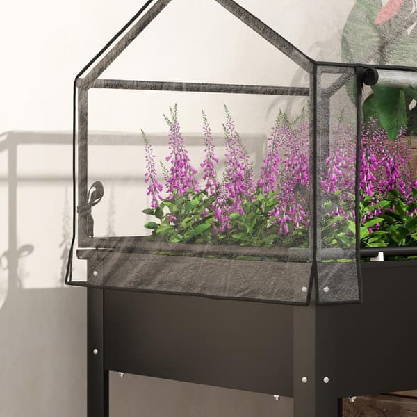 Rootzin nostettu sänky kasvihuonekatolla - kohonnut istutus - puutarhanhoitolaatikko - rikkakasvit ja tuholaistorjunta - 60 x 60 x 120 cm