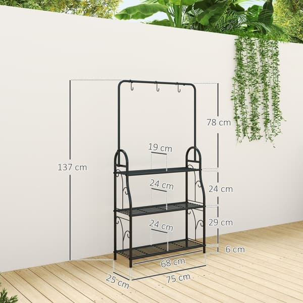 Rootz 3 -trins blomsterhylde - Plantestativ - Metalhylde - Indendørs og udendørs brug - Sort - 75 cm x 25 cm x 137 cm