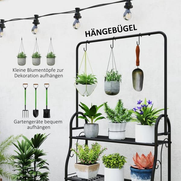 Rootz 3 -trins blomsterhylde - Plantestativ - Metalhylde - Indendørs og udendørs brug - Sort - 75 cm x 25 cm x 137 cm