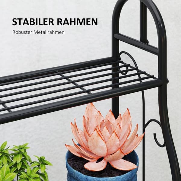 Rootz 3 -trins blomsterhylde - Plantestativ - Metalhylde - Indendørs og udendørs brug - Sort - 75 cm x 25 cm x 137 cm