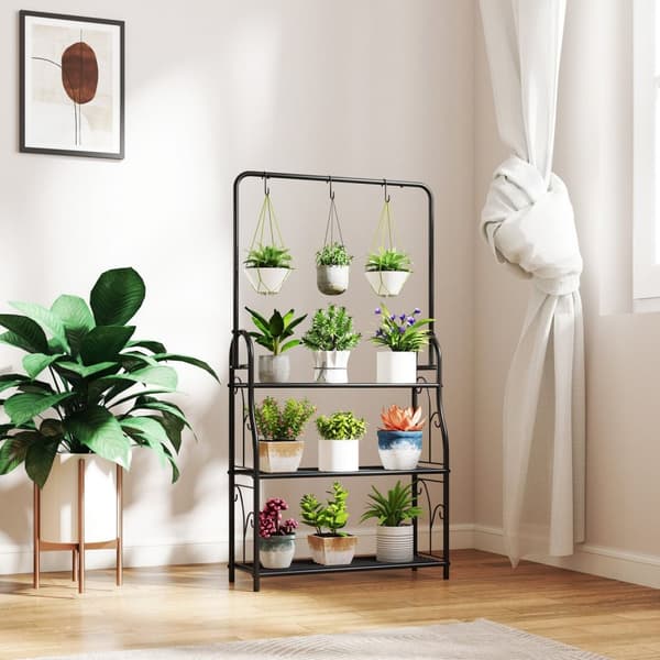 Rootz 3 -trins blomsterhylde - Plantestativ - Metalhylde - Indendørs og udendørs brug - Sort - 75 cm x 25 cm x 137 cm