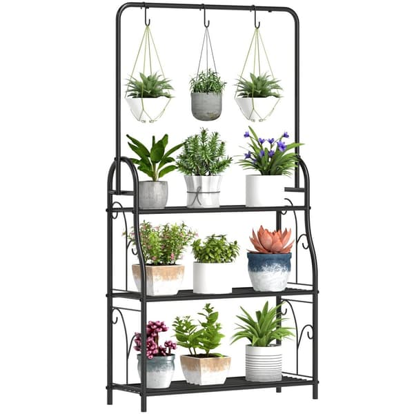 Rootz 3 -trins blomsterhylde - Plantestativ - Metalhylde - Indendørs og udendørs brug - Sort - 75 cm x 25 cm x 137 cm