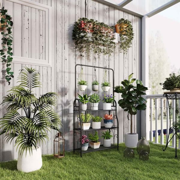 Rootz 3 -trins blomsterhylde - Plantestativ - Metalhylde - Indendørs og udendørs brug - Sort - 75 cm x 25 cm x 137 cm