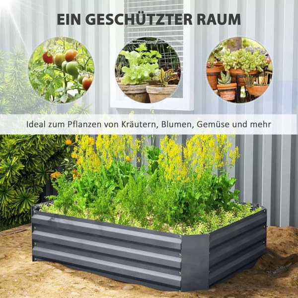 Rootz galvaniseret stål hævet seng - plantningsboks - blomsterboks - rustbeskyttelse - 120 x 90 x 30 cm grå