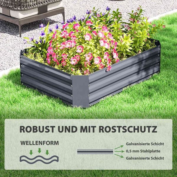 Rootz galvaniseret stål hævet seng - plantningsboks - blomsterboks - rustbeskyttelse - 120 x 90 x 30 cm grå