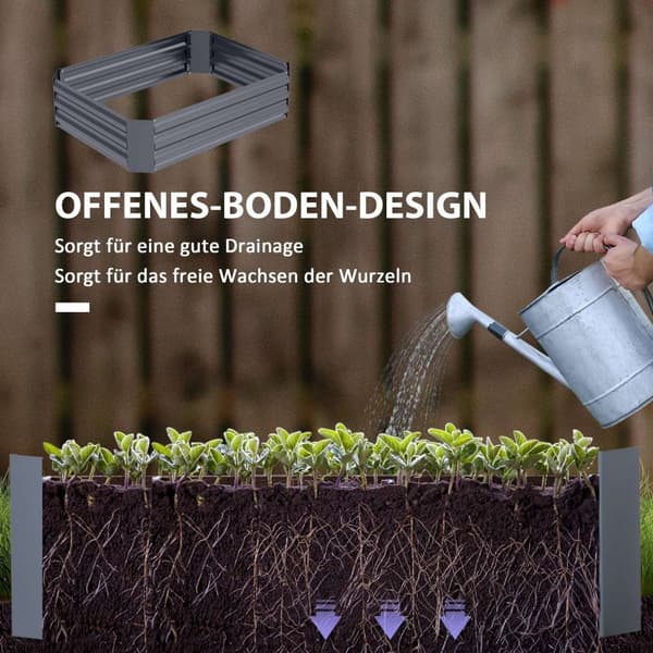 Rootz galvaniseret stål hævet seng - plantningsboks - blomsterboks - rustbeskyttelse - 120 x 90 x 30 cm grå