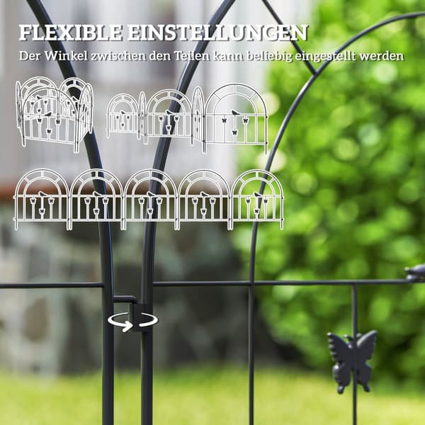 Rootz Garden Hegn - Dekorativt gitter - Stålhegnsæt - Beskytter blomster - 300 cm x 70 cm - Stilfuld sommerfugl & fugle design - sort