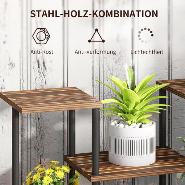 Rootz Flower Stand med 4 niveauer - 4 -trins plantestativ - Blomsterpotteholder - Stabil og elegant - 80 cm x 24 cm x 61,5 cm