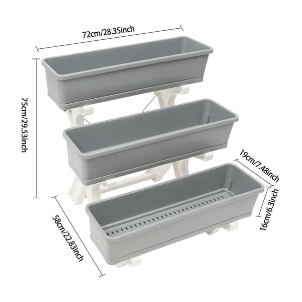 3-lags hævet havebed, fritstående design, store kapacitet plantekasser, holdbare materialer,Lys Grå