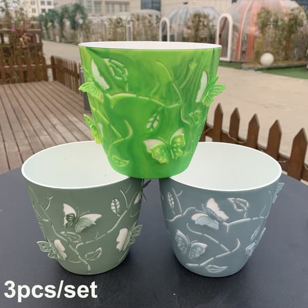OBOSOE 3PCS lindring sommerfugl tegneserie saftige plantekrukker - indendørs og udendørs farverige plastkrukker - gaver egnet til alle indendørs plant