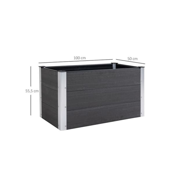 Väderbeständig upphöjd planteringslåda Outsunny, i WPC + aluminium, utan botten, grå, 100x50x50cm