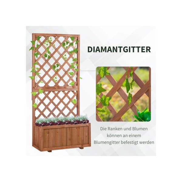 Outsunny upphöjd kruka med spaljé 72,5x31,5x149,5cm naturligt trä för klättrande växter och blommor