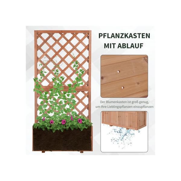 Outsunny upphöjd kruka med spaljé 72,5x31,5x149,5cm naturligt trä för klättrande växter och blommor