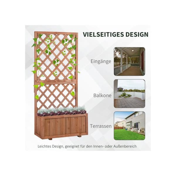 Outsunny upphöjd kruka med spaljé 72,5x31,5x149,5cm naturligt trä för klättrande växter och blommor