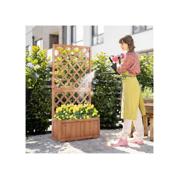 Outsunny upphöjd kruka med spaljé 72,5x31,5x149,5cm naturligt trä för klättrande växter och blommor